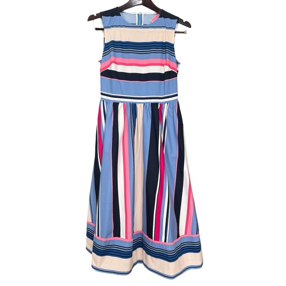 Kate Spade New York Multi Stripe Sleeveless Midi Dress Pink Blue Size 2 - Picture 3 of 14